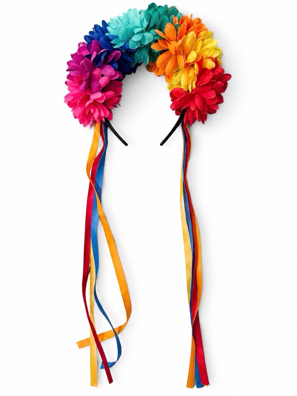 Kids Rainbow Flower Headband with Colorful Ribbons